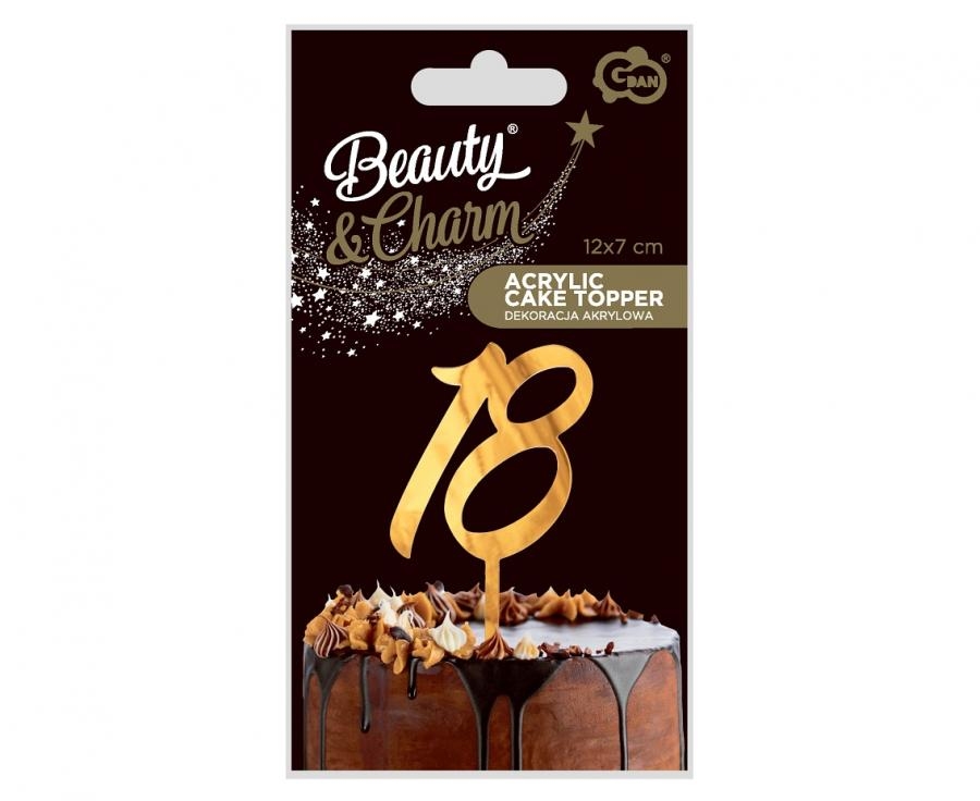 Dekoracja akrylowa B&C na tort 18 złota 12x7cm PF-DA18 Godan
